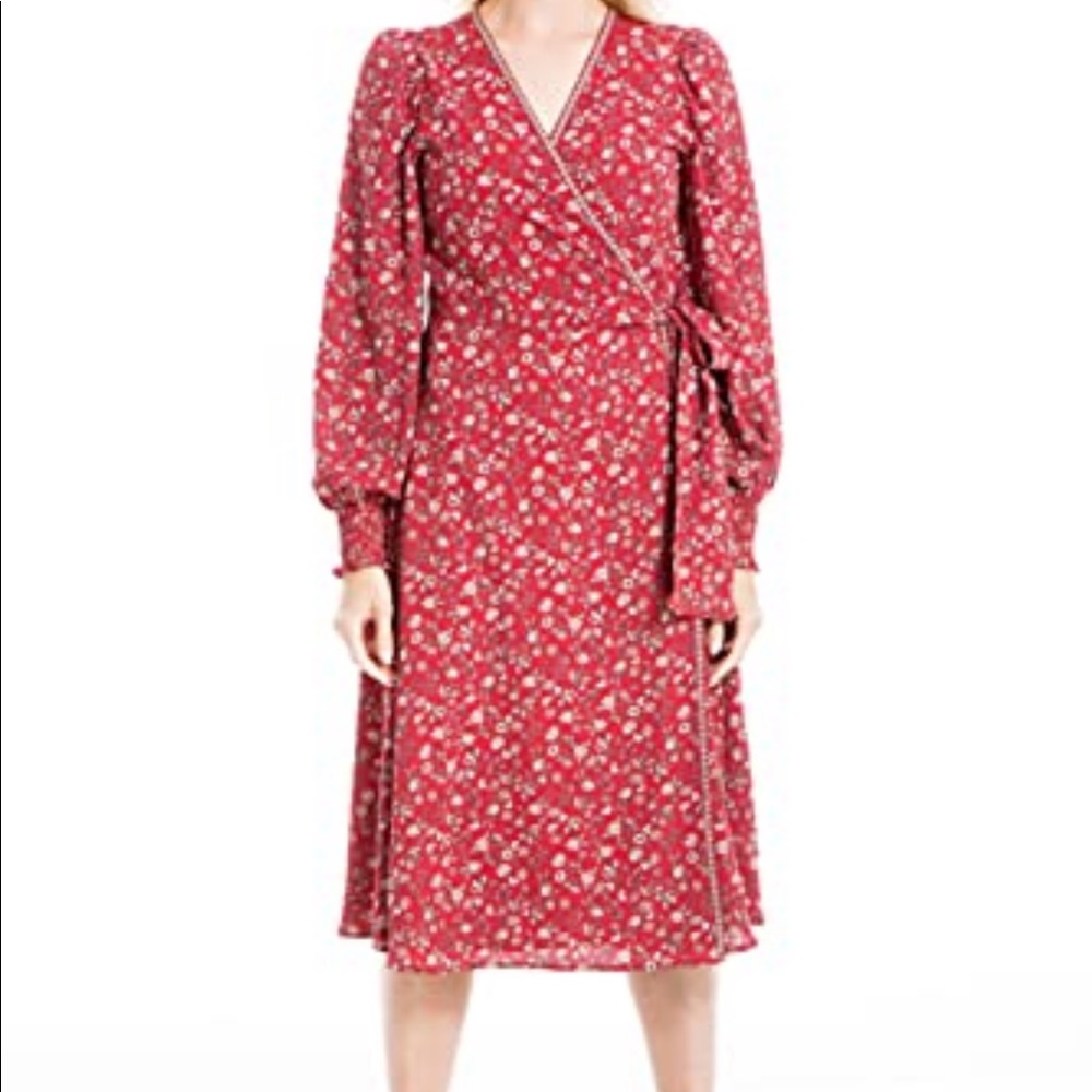 SOLD!! Max Studio Crepe Long Sleeve Smocked Cuff Wrap dress